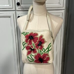 Vintage Boots Bailey hand knit embroidered floral crossbody bag purse cream